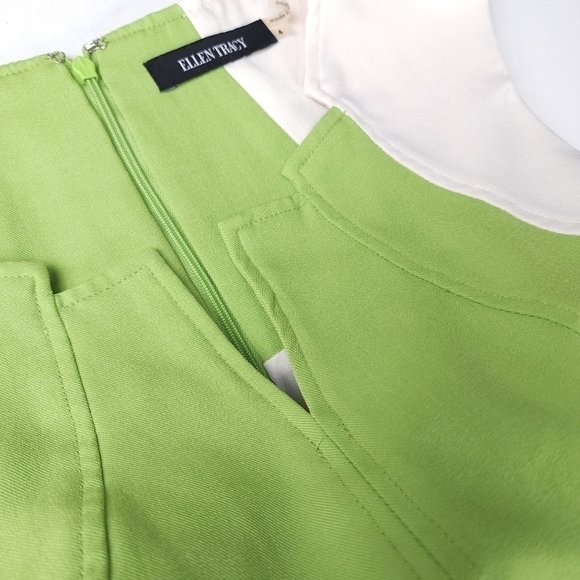 Ellen Tracy Lime Cream Dress Sz 4 - Picture 4 of 13